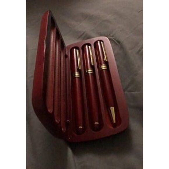 New 3 Pcs Wooden Pens Set with Gift Case/Best Writing Fountain Fancy Ballpoint - Picture 1 of 1